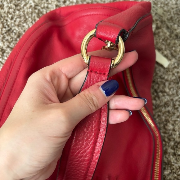 Michael Kors | Women's Red Leather Shoulder Hobo Bag - Picture 5 of 12